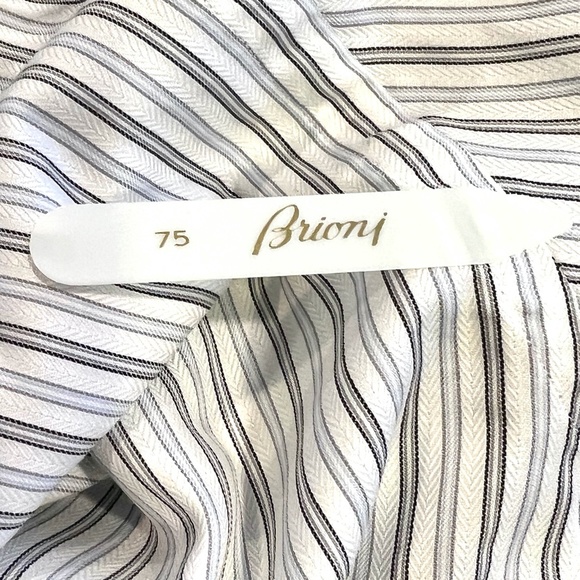 BRIONI WHITE WITH BLUE, BLACK & GRAY STRIPES DRESS SHIRT - Picture 11 of 11